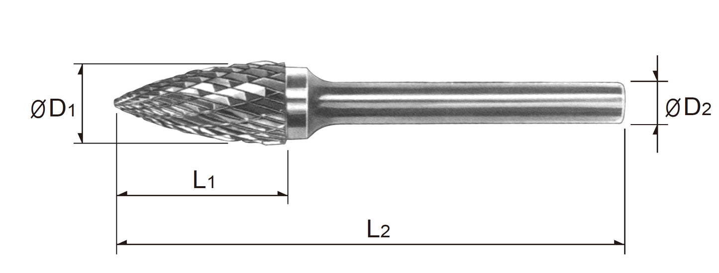 Tungsten Carbide Rotary Burr Bit TREE SHAPE WITH POINTED END