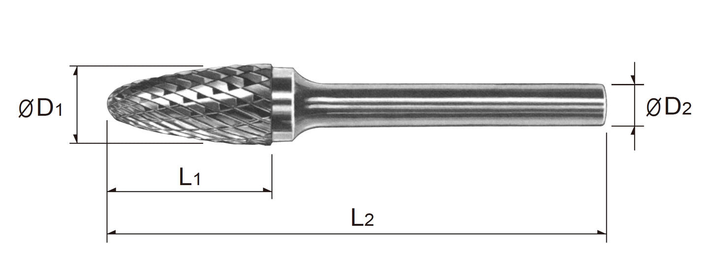 Tungsten Carbide Rotary Burr Bit TREE SHAPE WITH RADIUS END