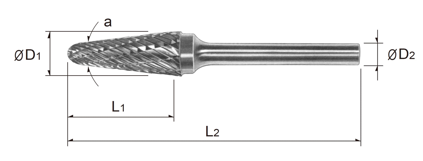 Tungsten Carbide Rotary Burr Bit TAPER WITH RADIUS END TYPE
