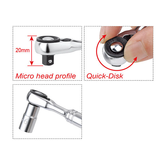 1/4" DR. Mini Reversible Ratchet Handle with Quick Release