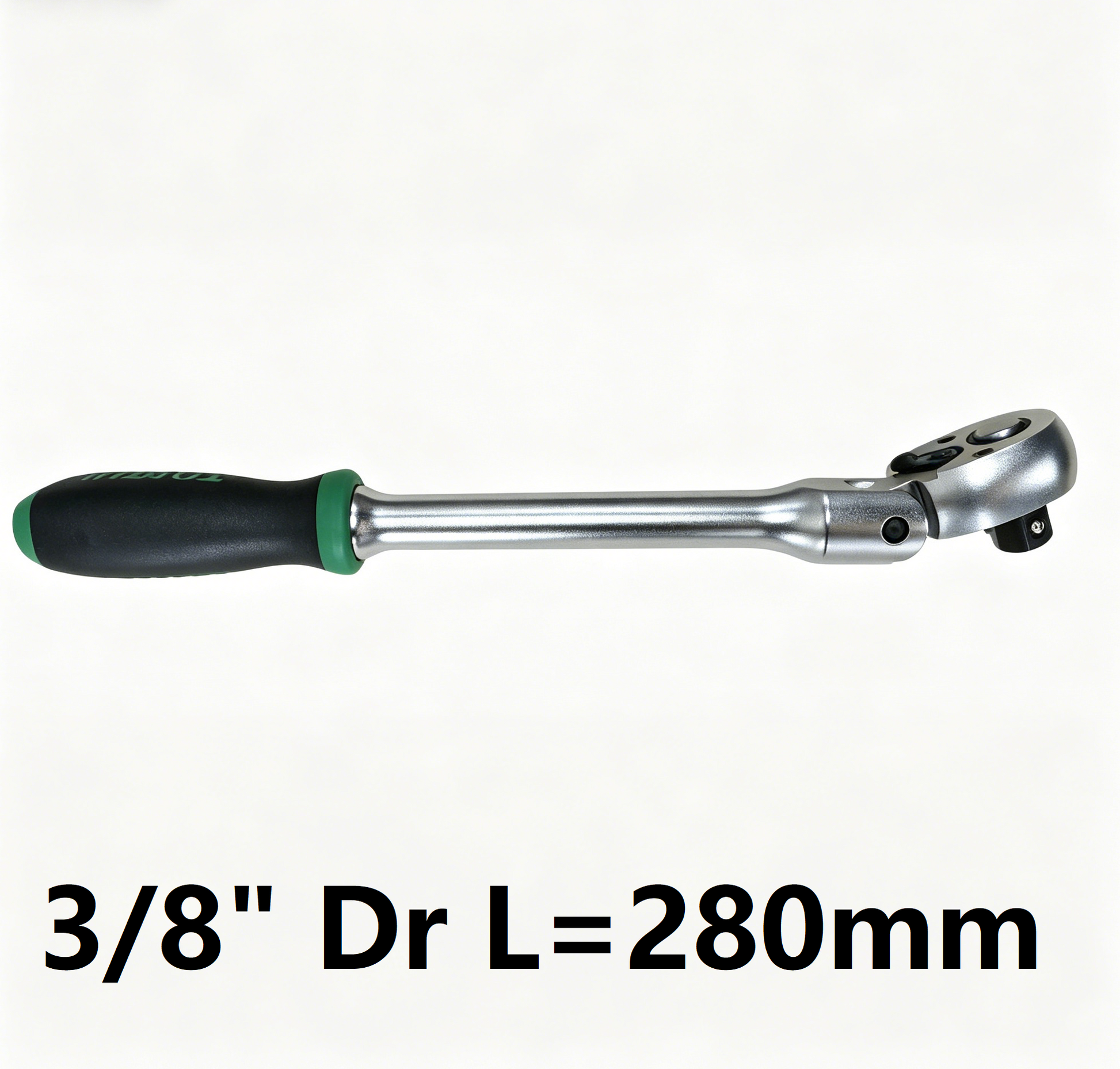 Ratchet wrench with black and green handle on a white background
