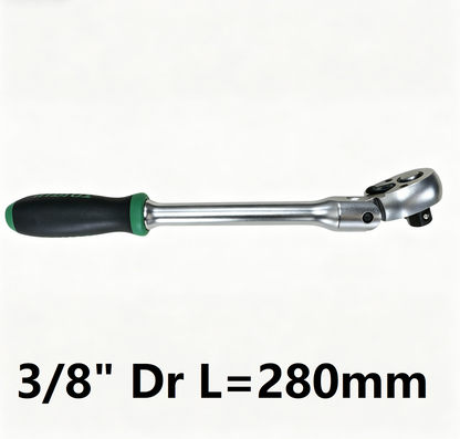 Ratchet wrench with black and green handle on a white background