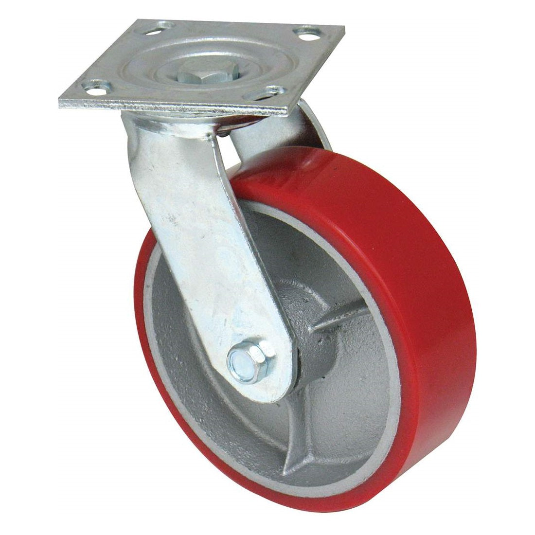 Red wheel with metal bracket on a white background