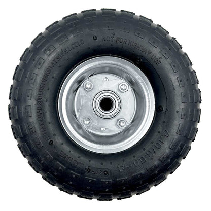 Black tire with silver rim on a white background