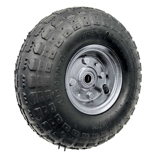 Black tire with silver rim on a white background