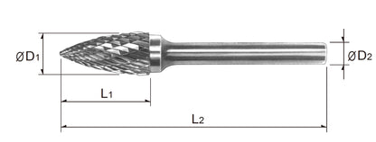 Tungsten Carbide Rotary Burr Bit TREE SHAPE WITH POINTED END
