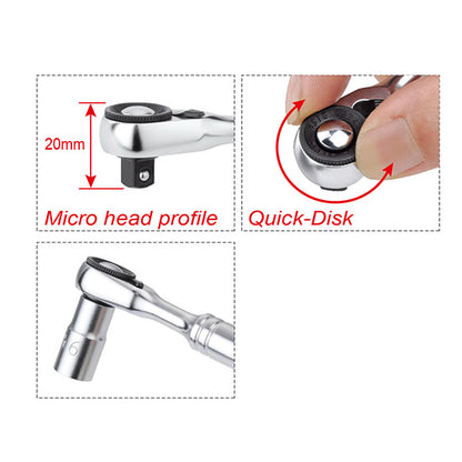1/4" DR. Mini Reversible Ratchet Handle with Quick Release