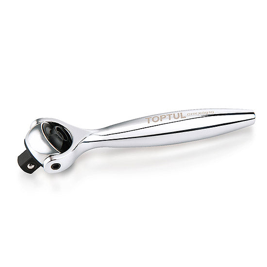 Chrome ratchet wrench on a white background