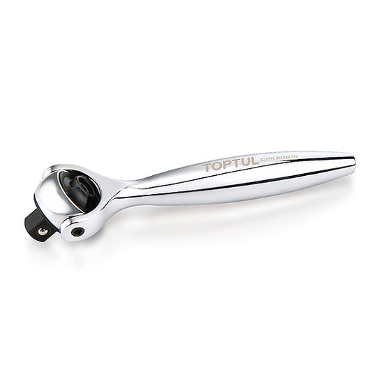 Chrome ratchet wrench on a white background