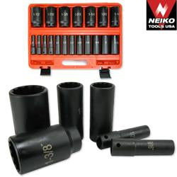 12 Point Deep Air Impact Socket Set-SAE 19Pc 1/2" Dr