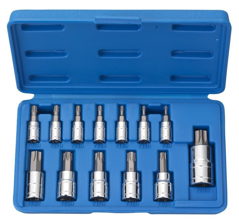 Torx Socket/Bit Set 1/4", 3/8" & 1/2" Drive - Tamper Proof 13 Pc