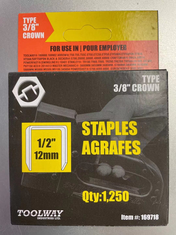 STAPLES T50 1/2in 12mm - Box of 1250